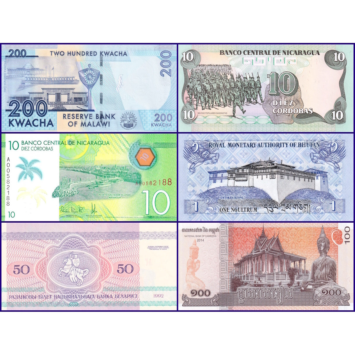  Real World Banknotes -  Set of 6 Foreign Currency Banknotes New UNC Condition (B003006)