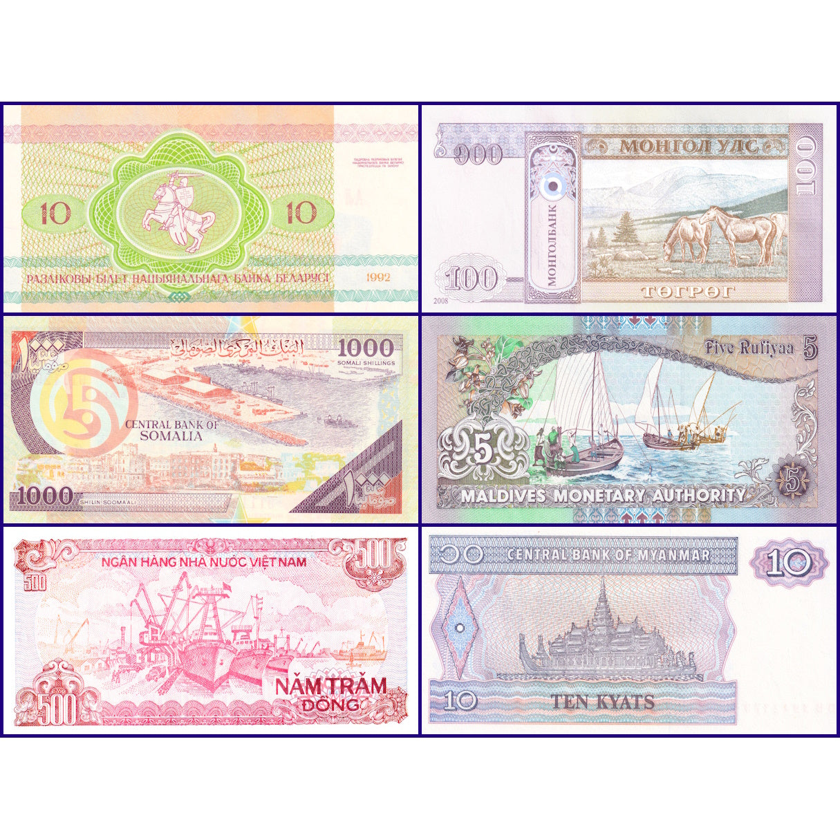  Real World Banknotes -  Set of 6 Foreign Currency Banknotes New UNC Condition (B005006)