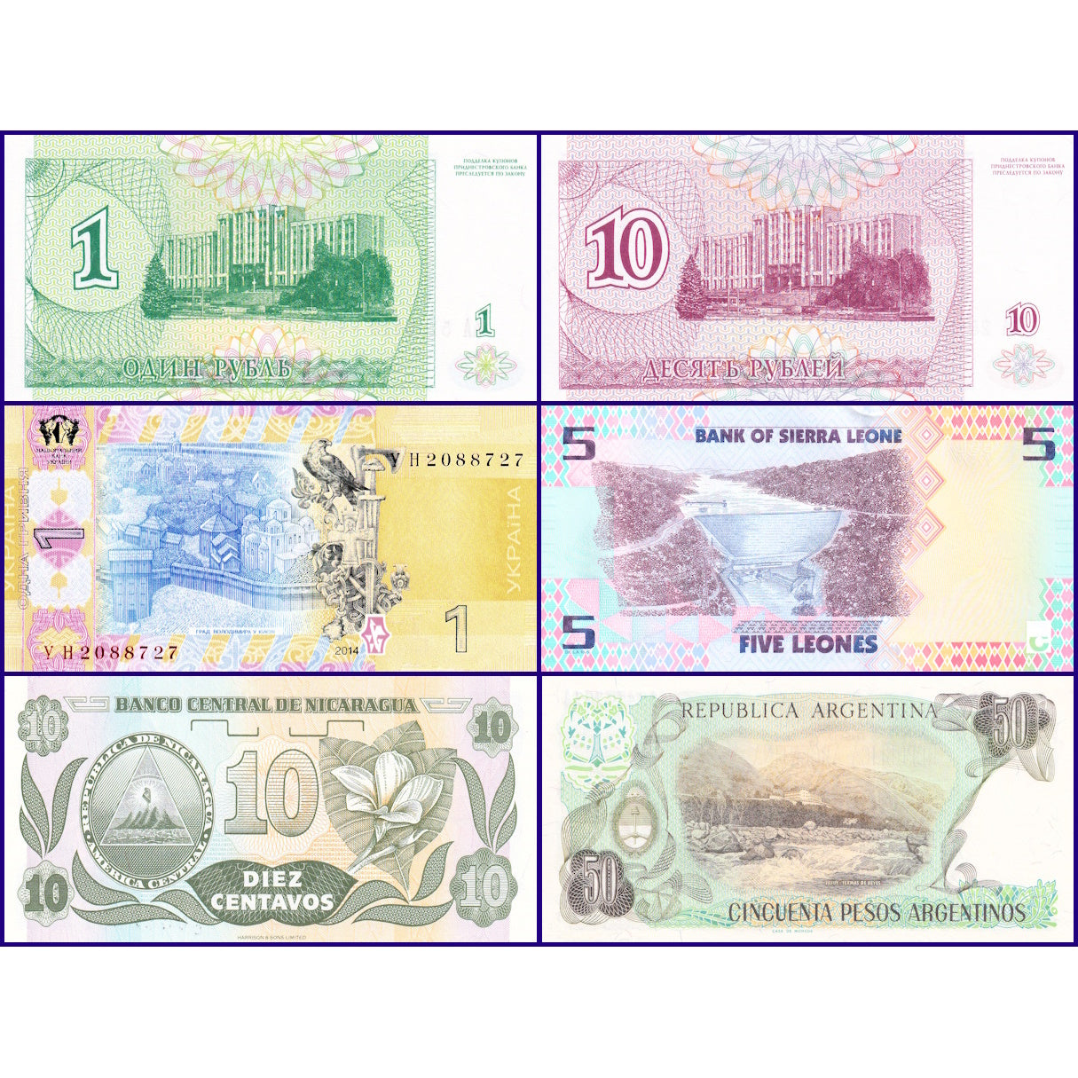 Set of 6 Foreign Currency Banknotes New UNC Condition (B006006)