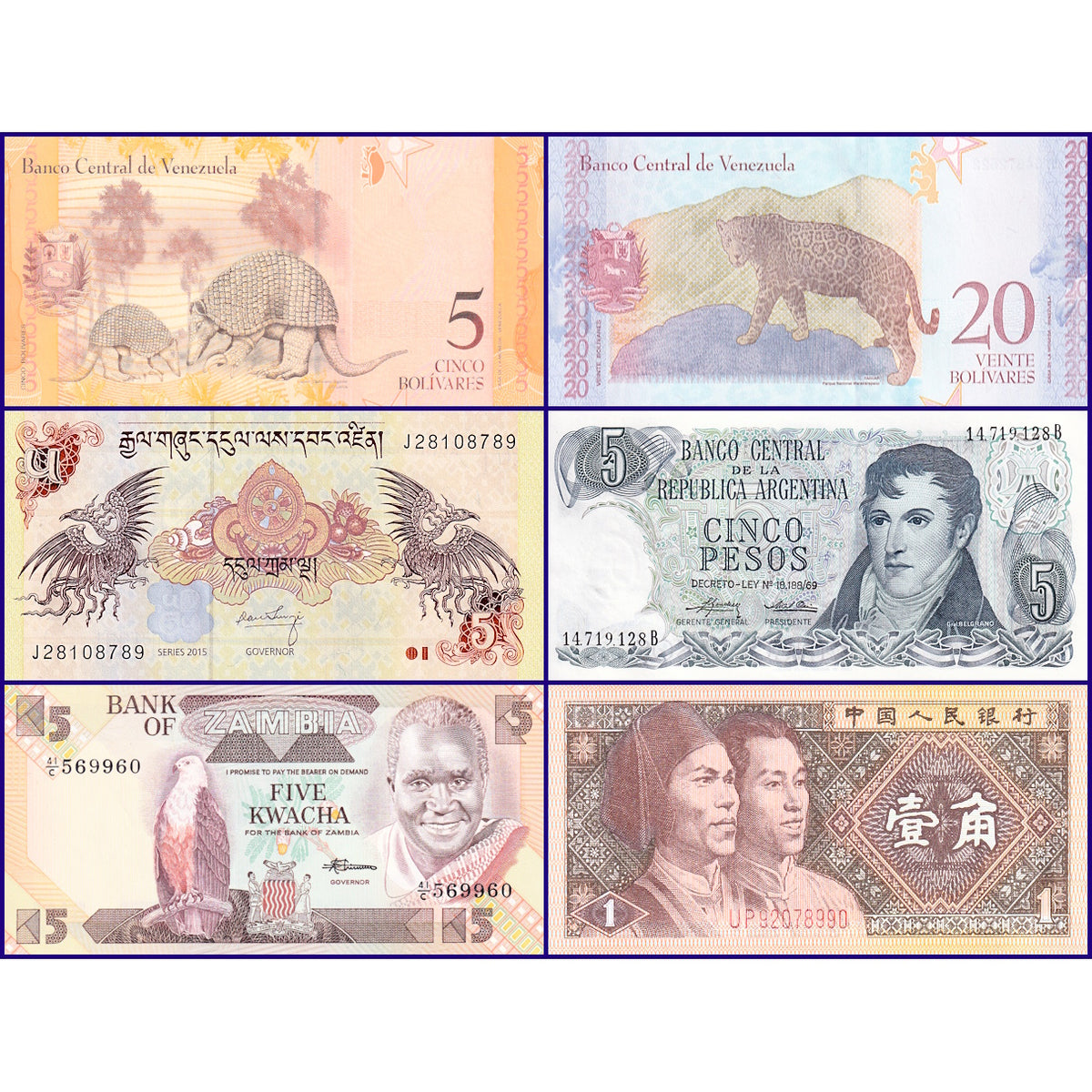  Real World Banknotes -  Set of 6 Foreign Currency Banknotes New UNC Condition (B007006)