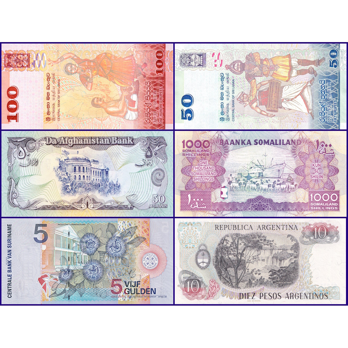 Set of 6 Foreign Currency Banknotes New UNC Condition (B008006)