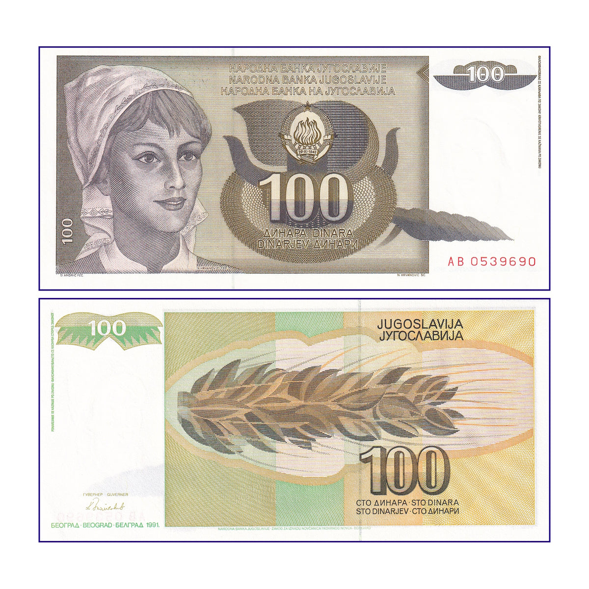 Banknote | Yugoslavia 100 Dinar 1991 P-108 UNC Banknote (1)