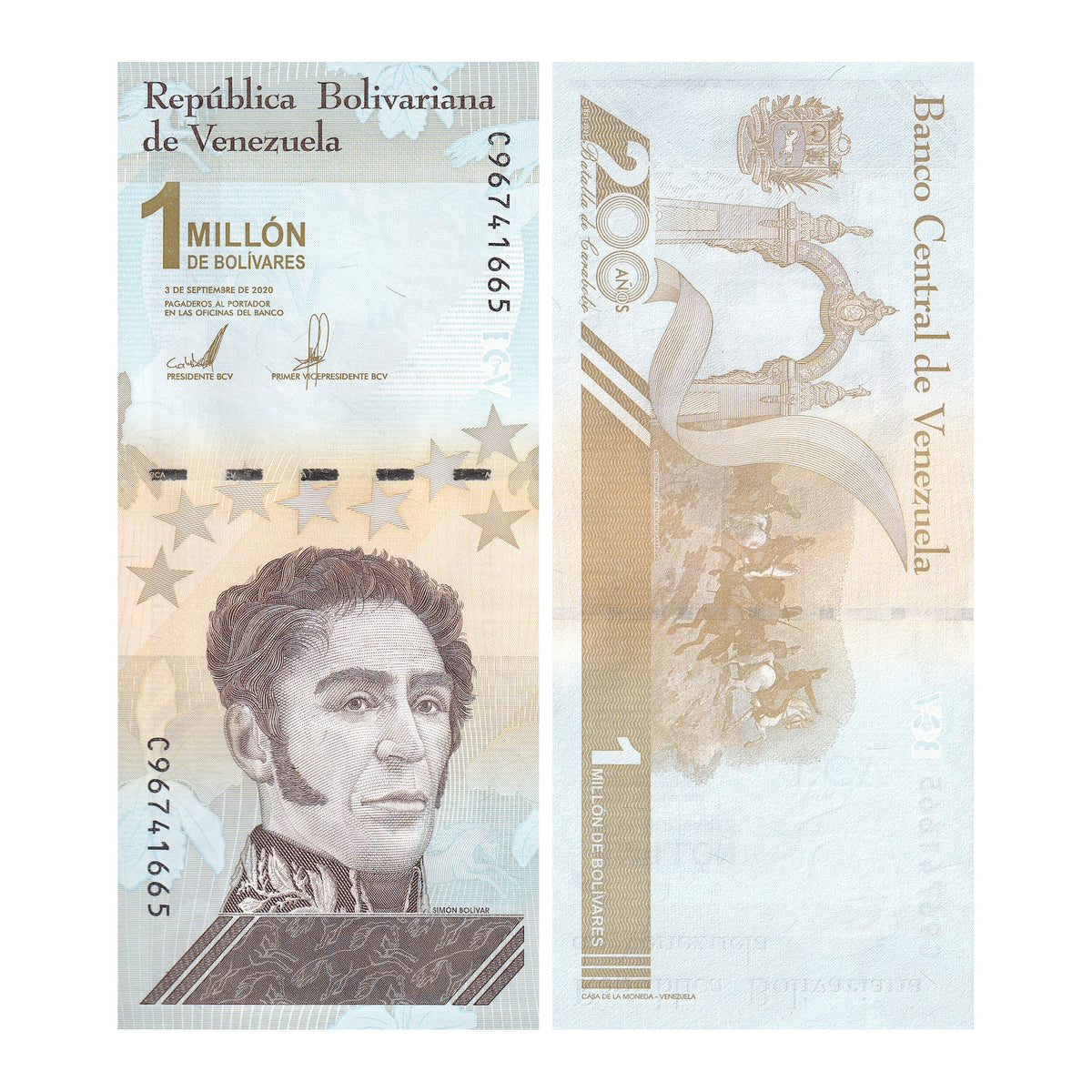 (1) Uncirculated Venezuela 1,000,000 Bolivar Soberano Banknote