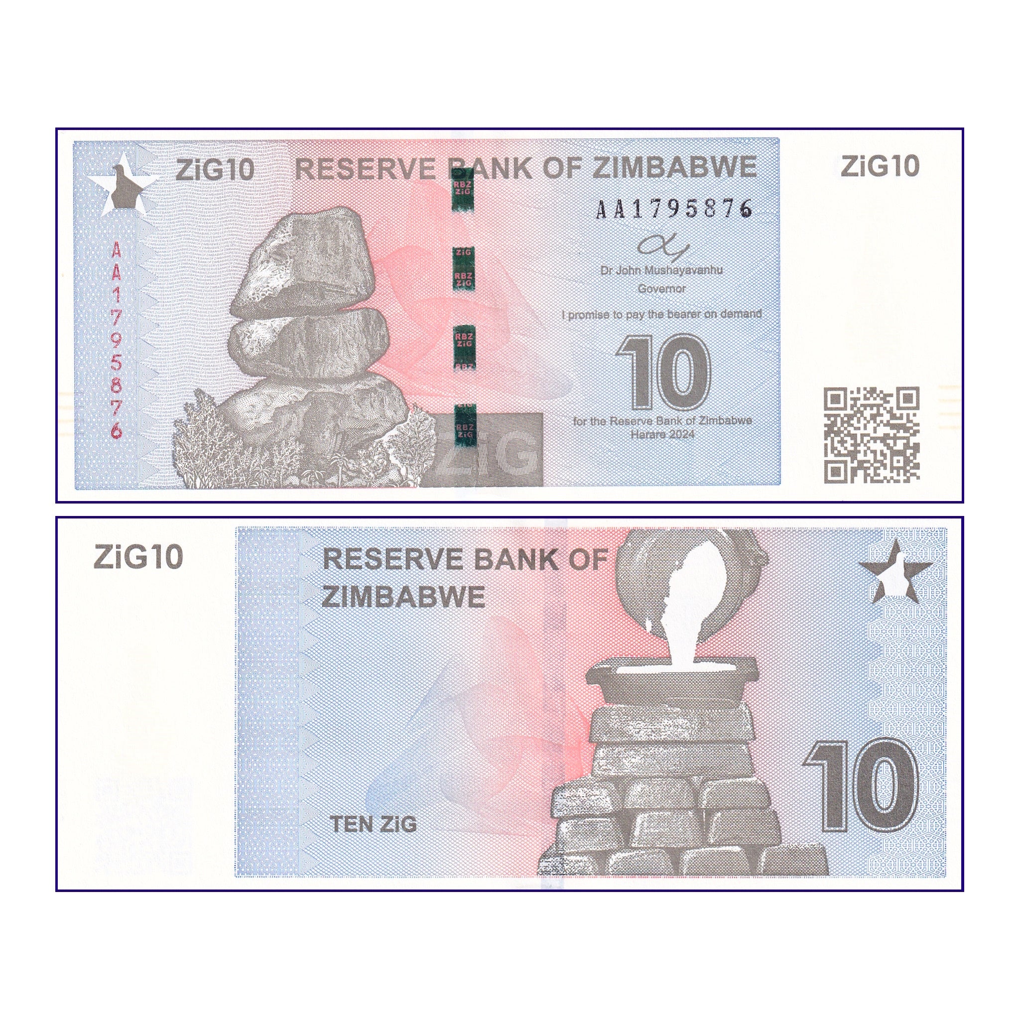  Real World Banknotes -  Zimbabwe Z$10 ZiG 2024 P-NEW UNC Banknote (1)